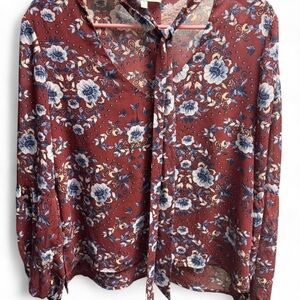 Wayf Maroon and Blue Floral Blouse